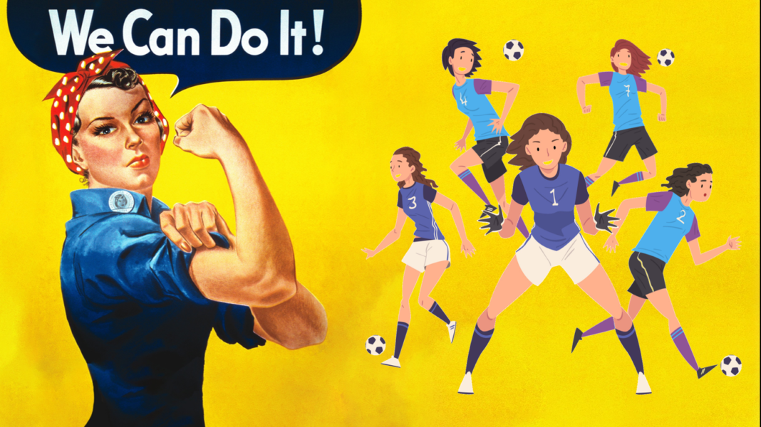 Rosie the Riveter and her soccer team- Women's Football beats Covid -19